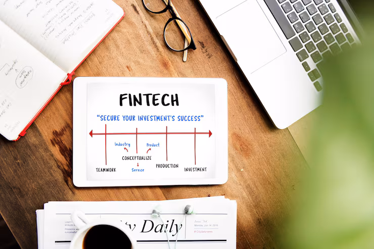 Fintech professionals reviewing financial data
